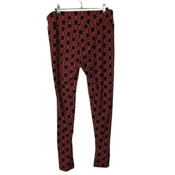 Lularoe Tall & Curvy Navy Blue & Orange Printed Leggings OS - Picture 2 of 3